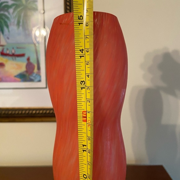 CARLO MORETTI Orange Red Tall 15” Thin Art GLASS Satin “SATINATO” VASE Murano - Picture 6 of 8